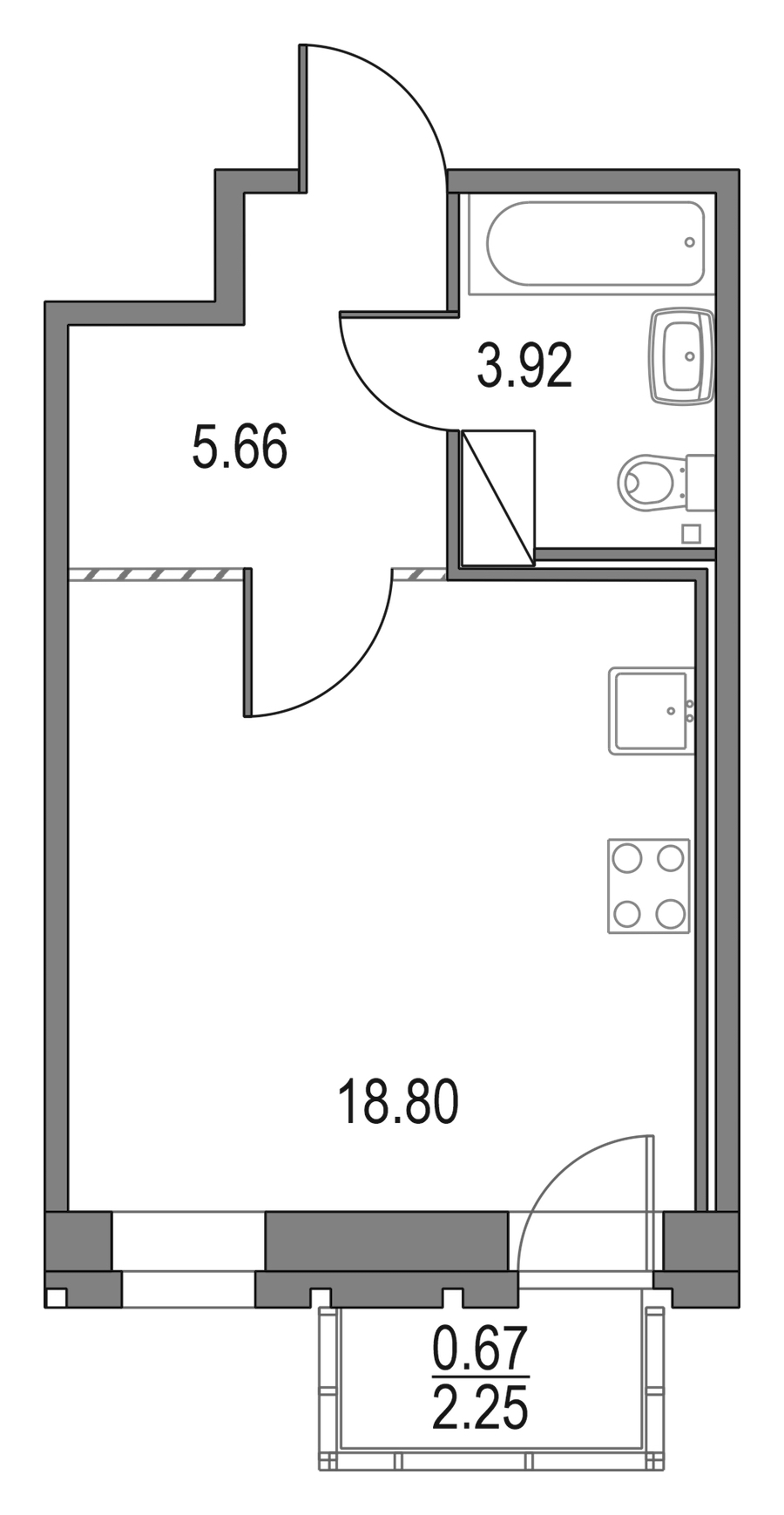 Квартира студия 28.38 м², 15/19 эт., ЖК «Приморский квартал»